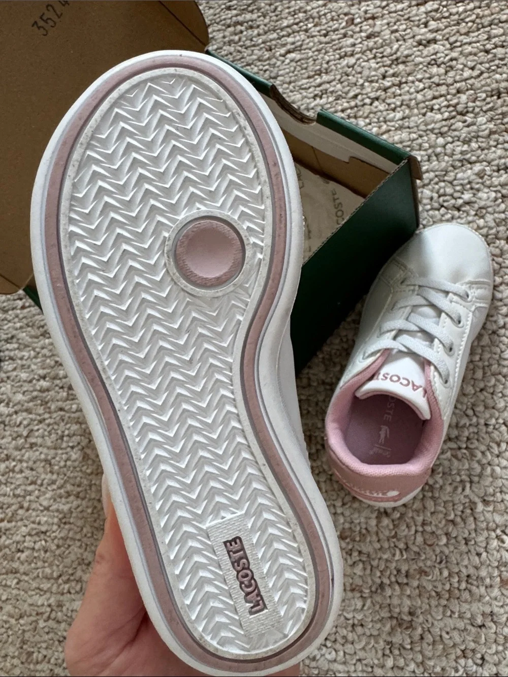 Lacoste Kids White Sneakers with Pink Lining